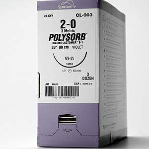 Absorbable Suture with Needle Polysorb™ Polyester SE-160-8 1/2 Circle Spatula Needle Size 8-0 Braided
