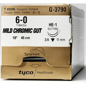 Absorbable Suture with Needle Covidien™ Mild Chromic Gut HE-7 1/2 Circle Reverse Cutting Needle Size 6-0 Monofilament