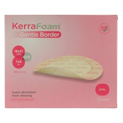 Foam Dressing KerraFoam™ Gentle Border 7 X 8 Inch With Border Film Backing Silicone Adhesive Oval Sterile