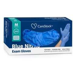 Exam Glove CareStock™ Medium 200 per Box NonSterile Nitrile Standard Cuff Length Textured Fingertips Blue Chemo Tested