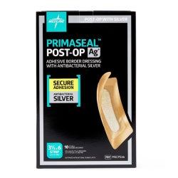 Silver Gelling Fiber Dressing PrimaSeal Ag+ Post-Op Hydrocolloid Adhesive with Border 3-1/2 X 6 Inch Strip Sterile