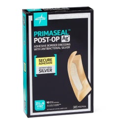 Silver Gelling Fiber Dressing PrimaSeal Ag+ Post-Op Hydrocolloid Adhesive with Border 3-1/2 X 6 Inch Strip Sterile