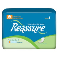 Bladder Control Pad Reassure® Premium Cotton Moderate 3-3/4 X 10 Inch Moderate Absorbency Cotton / Polymer Core One Size Fits Most