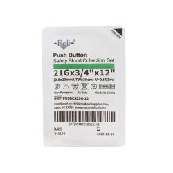 RELI® Safety Slide™ Blood Collection Set 21 Gauge 3/4 Inch Needle Length Safety Needle 12 Inch Tubing Sterile