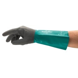 Utility Glove AlphaTec® 58-435 Size 9 Nitrile Gray / Green 15 Inch Length Gauntlet Cuff NonSterile