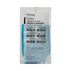 Slipper Socks McKesson Terries™ Unisex Adult One Size Fits Most Double Tread Single Patient Use Teal