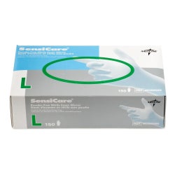 Exam Glove SensiCare® Large 150 per Box NonSterile Nitrile Standard Cuff Length Textured Fingertips Blue Chemo Tested