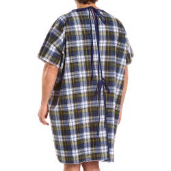 Patient Exam Gown TieBack™ One Size Fits Most Blue Plaid Print Reusable