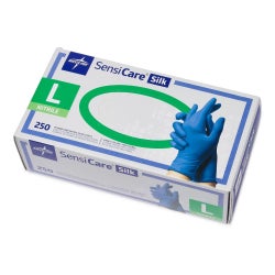 Exam Glove SensiCare® Silk Large 250 per Box NonSterile Nitrile Standard Cuff Length Textured Fingertips Dark Blue Chemo Tested