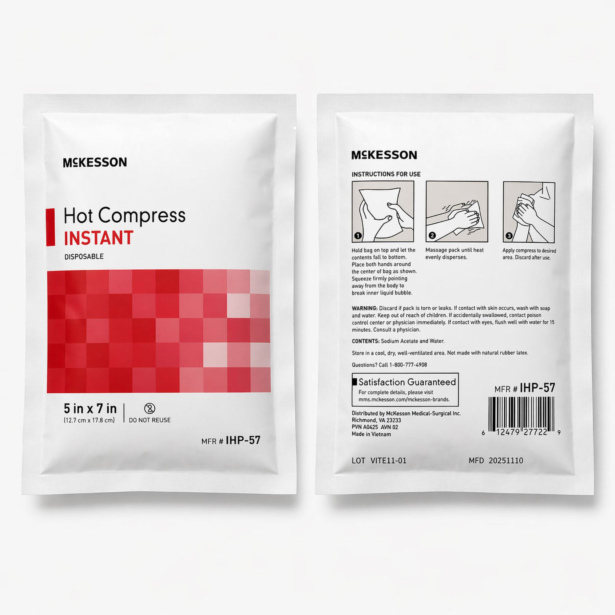 McKesson Instant Hot Compress, Single-use, Disposable, 5 x 7 Inch