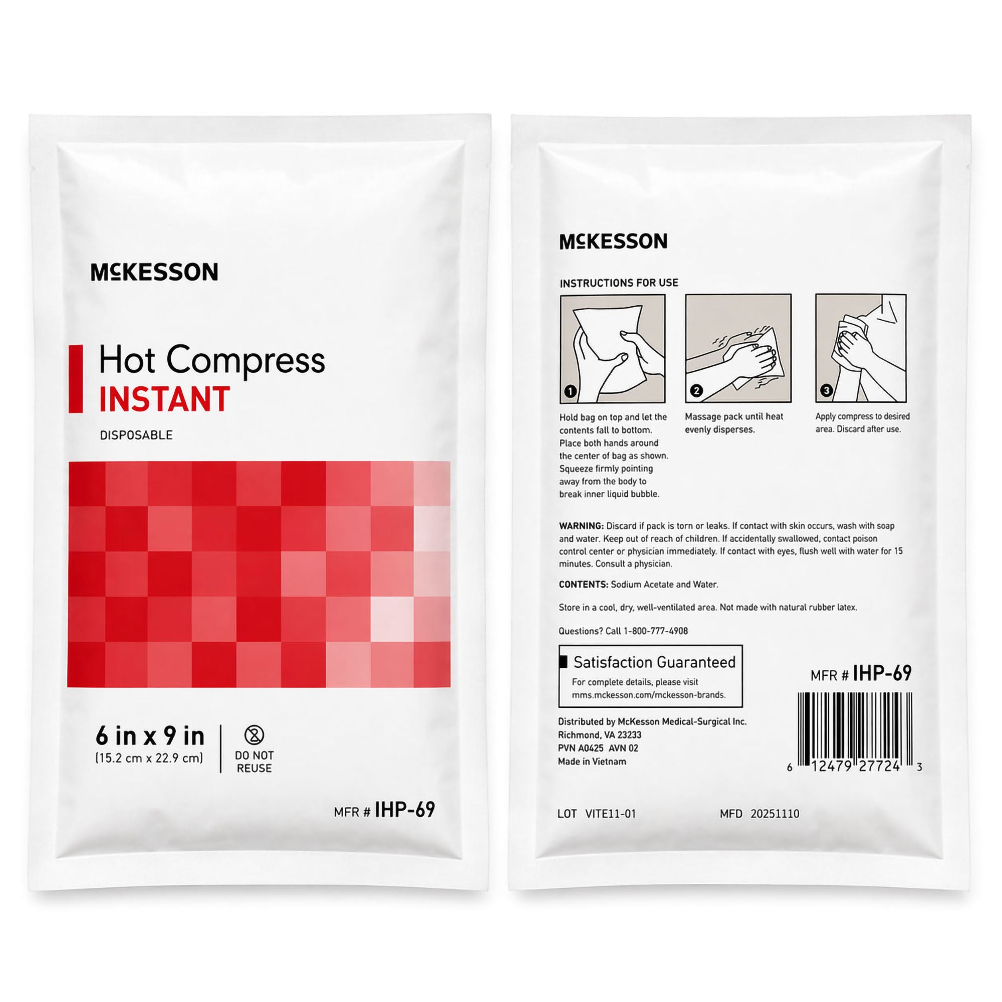 McKesson Instant Hot Compress, Singe-use, Disposable, 6 x 9 Inch