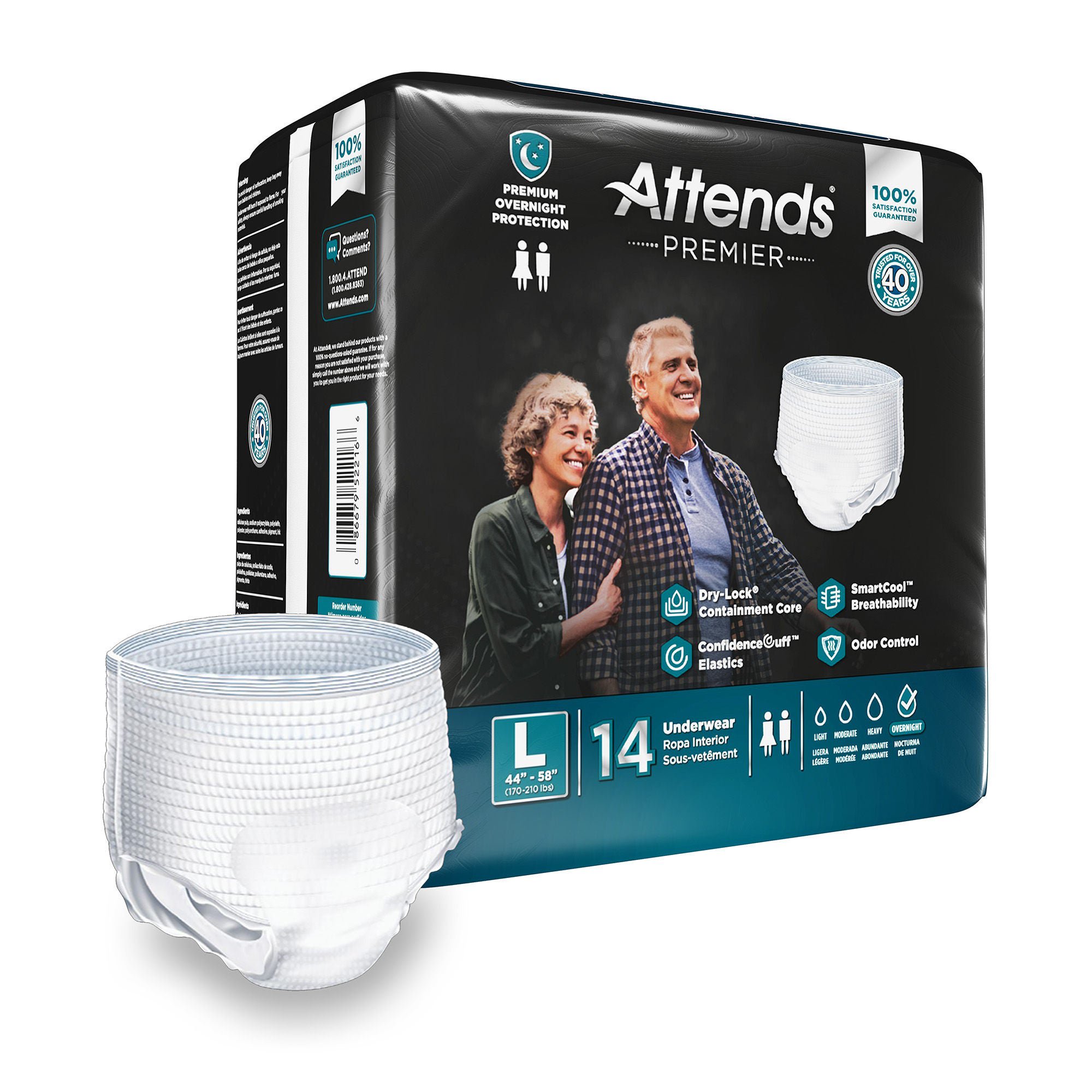 Attends Premier Adult Underwear L Heavy Absorbency Overnight ALI-UW30S 56 Ct