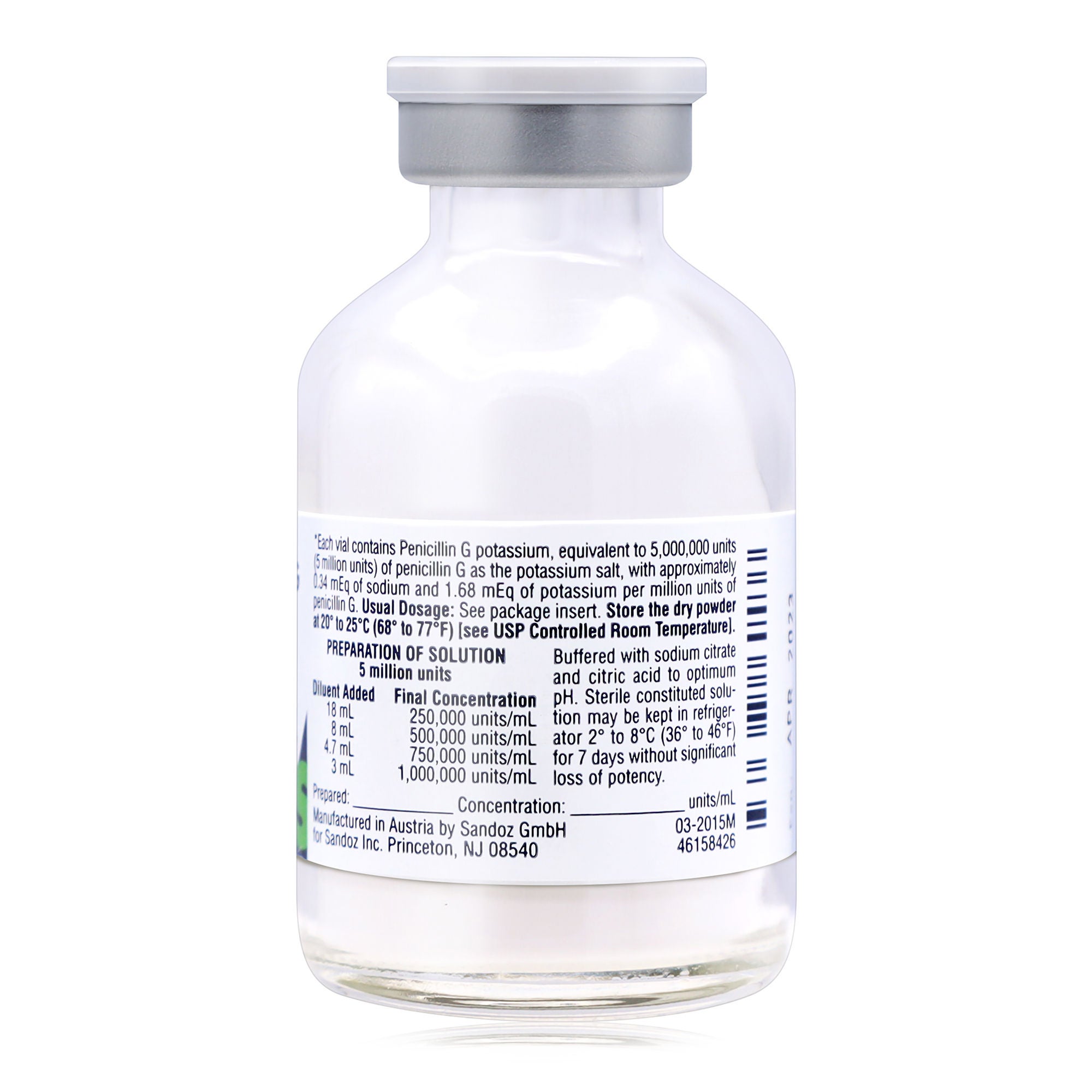 Penicillin G Potassium 5 MMU Intramuscular or - McKesson